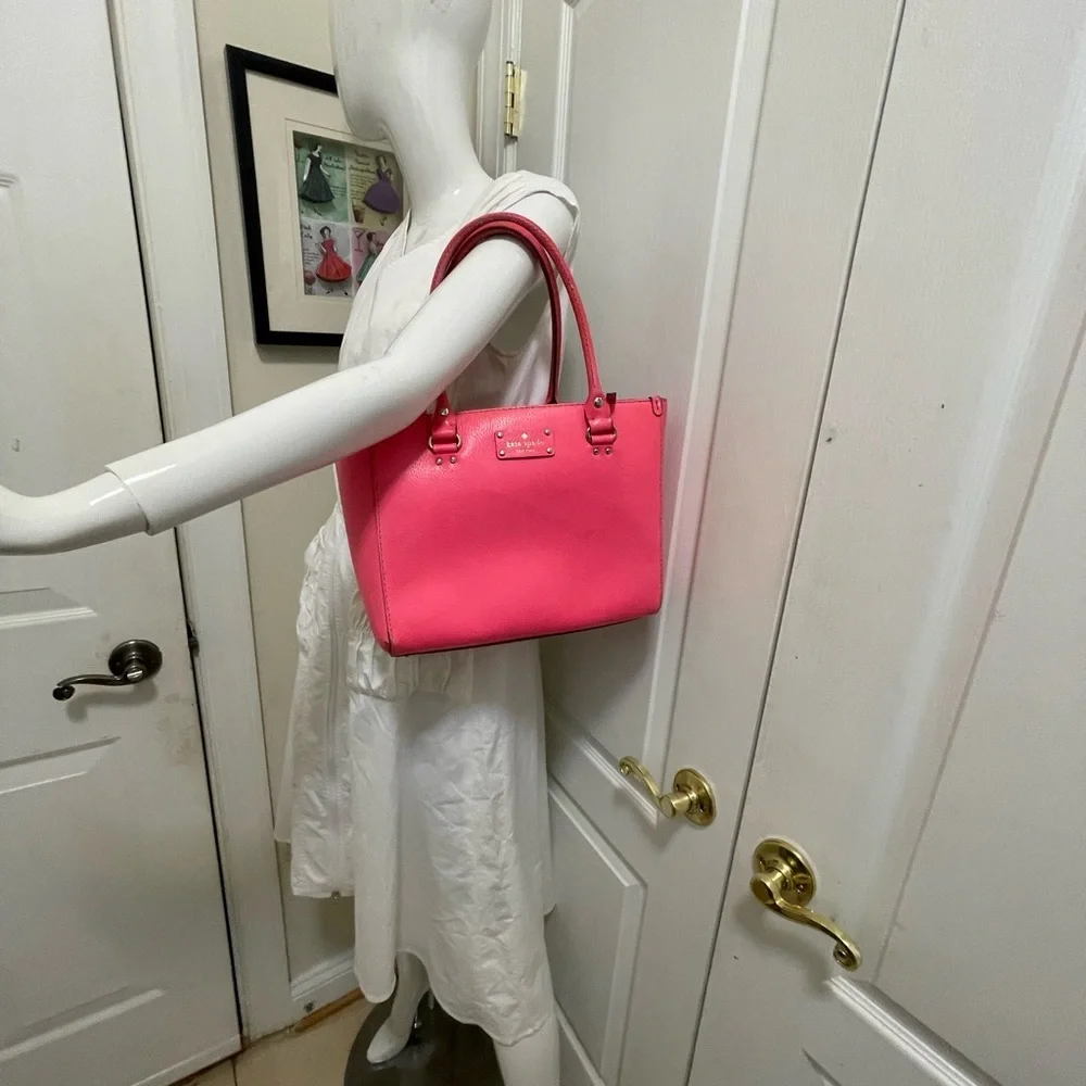 Kate Spade Neon Coral Pink Leather Tote
